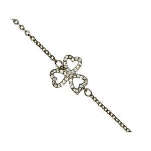 Gold Tone Clover Heart Rhinestone Bracelet 6.5" w/ 1" Extender *NEW*